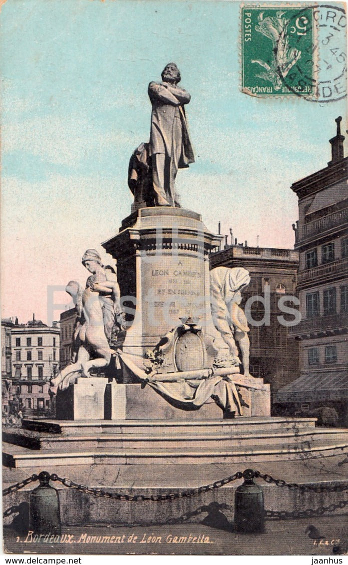 Bordeaux - Monument de Leon Gambetta - 1 - 1907 - old postcard - France - used - JH Postcards