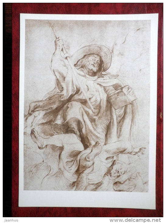 Drawing by Peter Paul Rubens - St. Athanasius, 1620 - maxi card - flemish art - 1977 - unused - JH Postcards