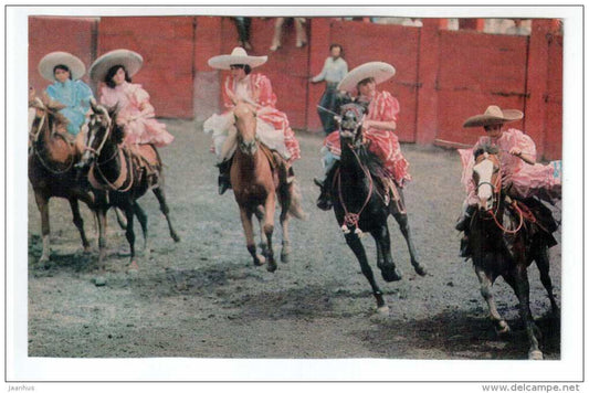 Mexican Amazons - horses - 1970 - Mexico - unused - JH Postcards