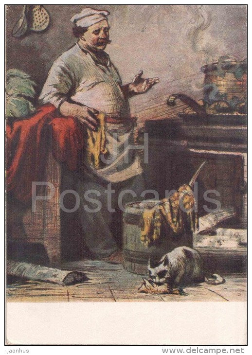 illustration by M. Taranov - The Cat and the Cook - Fable by Krylov - 1956 - Russia USSR - unused - JH Postcards