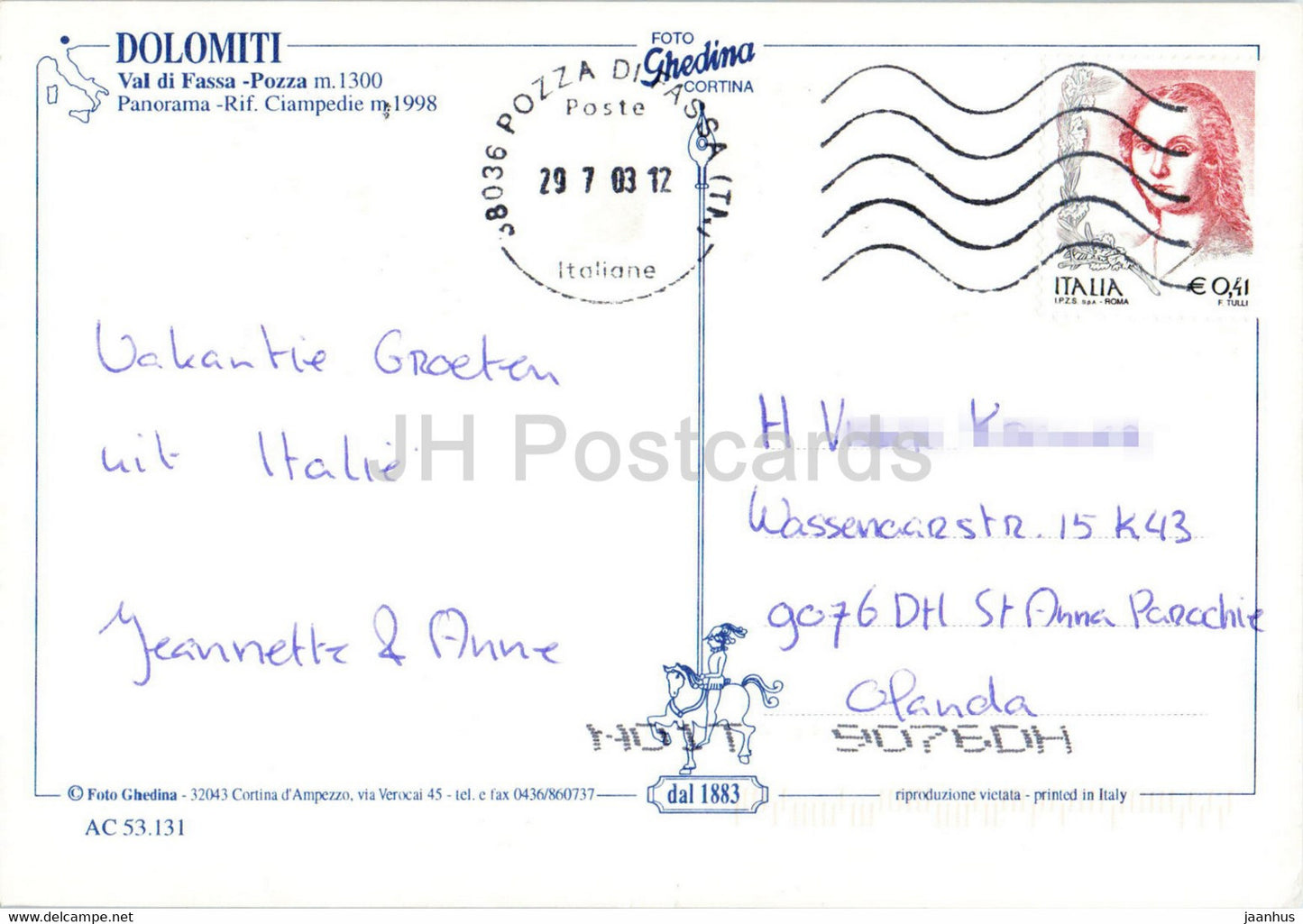 Val di Fassa - Pozza - Dolomiti - Panorama - Rif Ciampedie - horse - multiview - 2003 - Italy - used