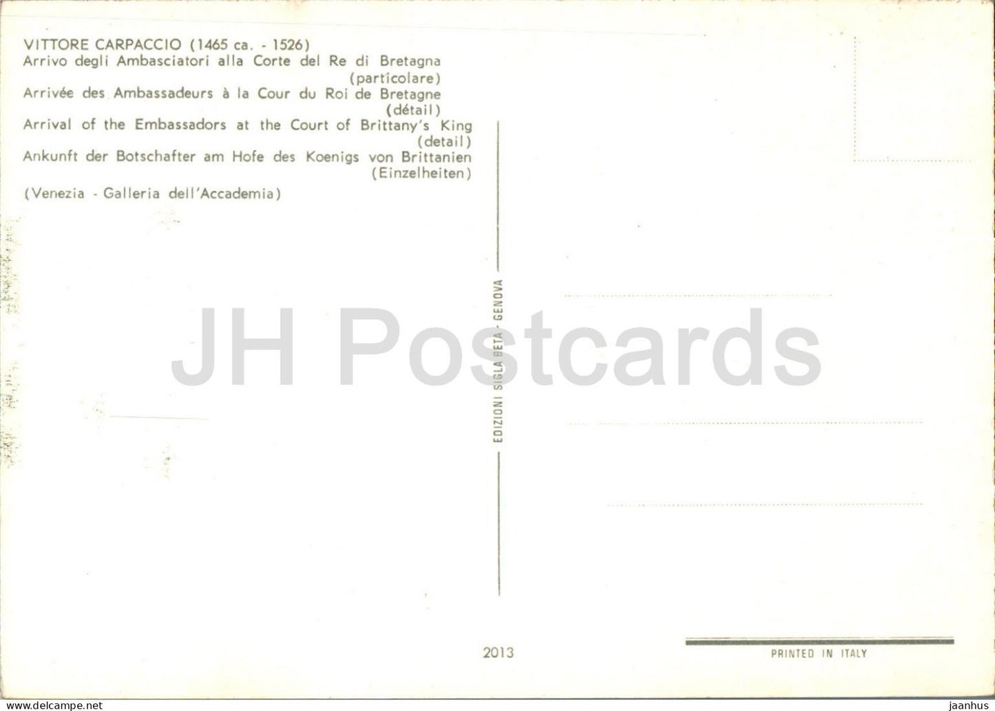 Tableau de Vittore Carpaccio - Arrivée des ambassadeurs à la cour du roi de Bretagne Art italien - Italie - inutilisé 
