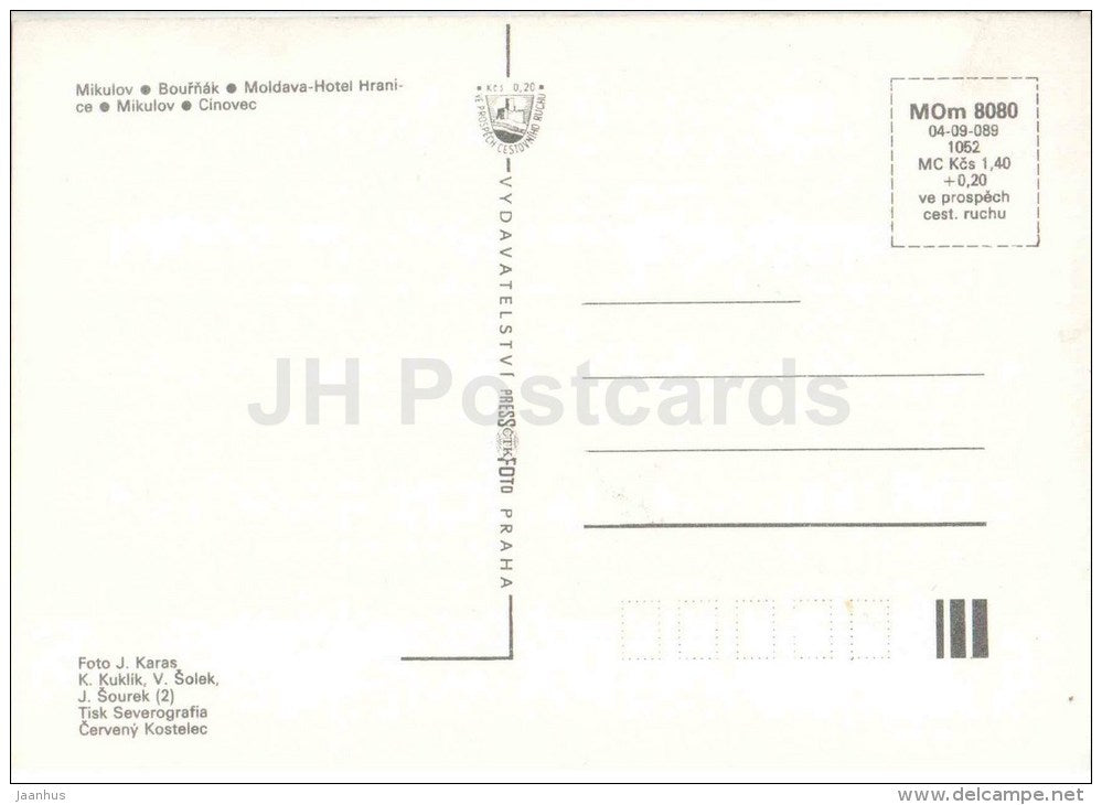 Krusne Hory - Mikulov - Bournak - hotel Hranice - Cinovec - Czechoslovakia - Czech - unused - JH Postcards