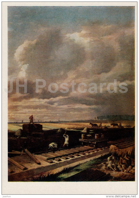 painting by V. Pukirev - Building the Railway , 1871 - Russian Art - 1976 - Russia USSR - unused - JH Postcards