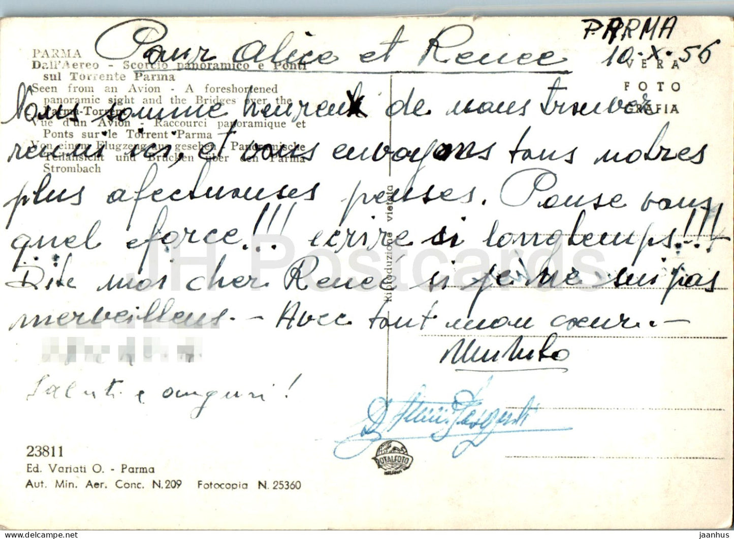 Parma dall aereo - Scorcio panoramico e ponti sul Torrente Parma - 23811 - old postcard - 1956 - Italy - used