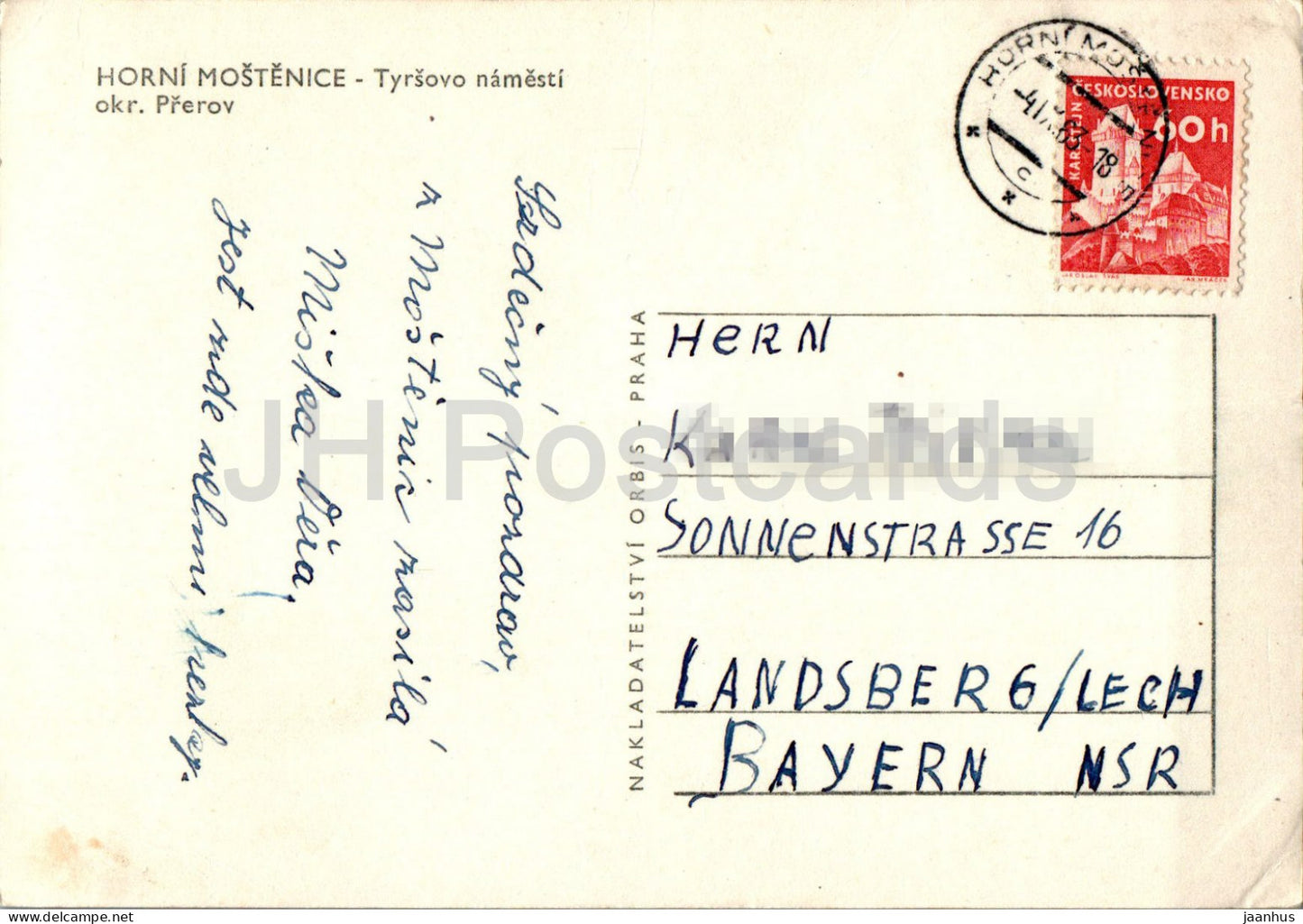 Horni Mostenice - Tyrsovo namesti okr Prerov - Tyrsovo Square - 1963 - Czech Repubic - Czechoslovakia - unused