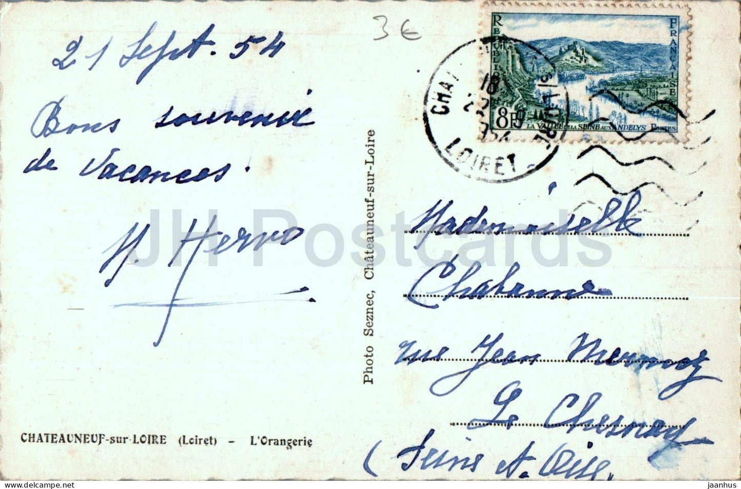 Chateauneuf Sur Loire - L'Orangerie - The Orangery - old postcard - 1954 - France - used