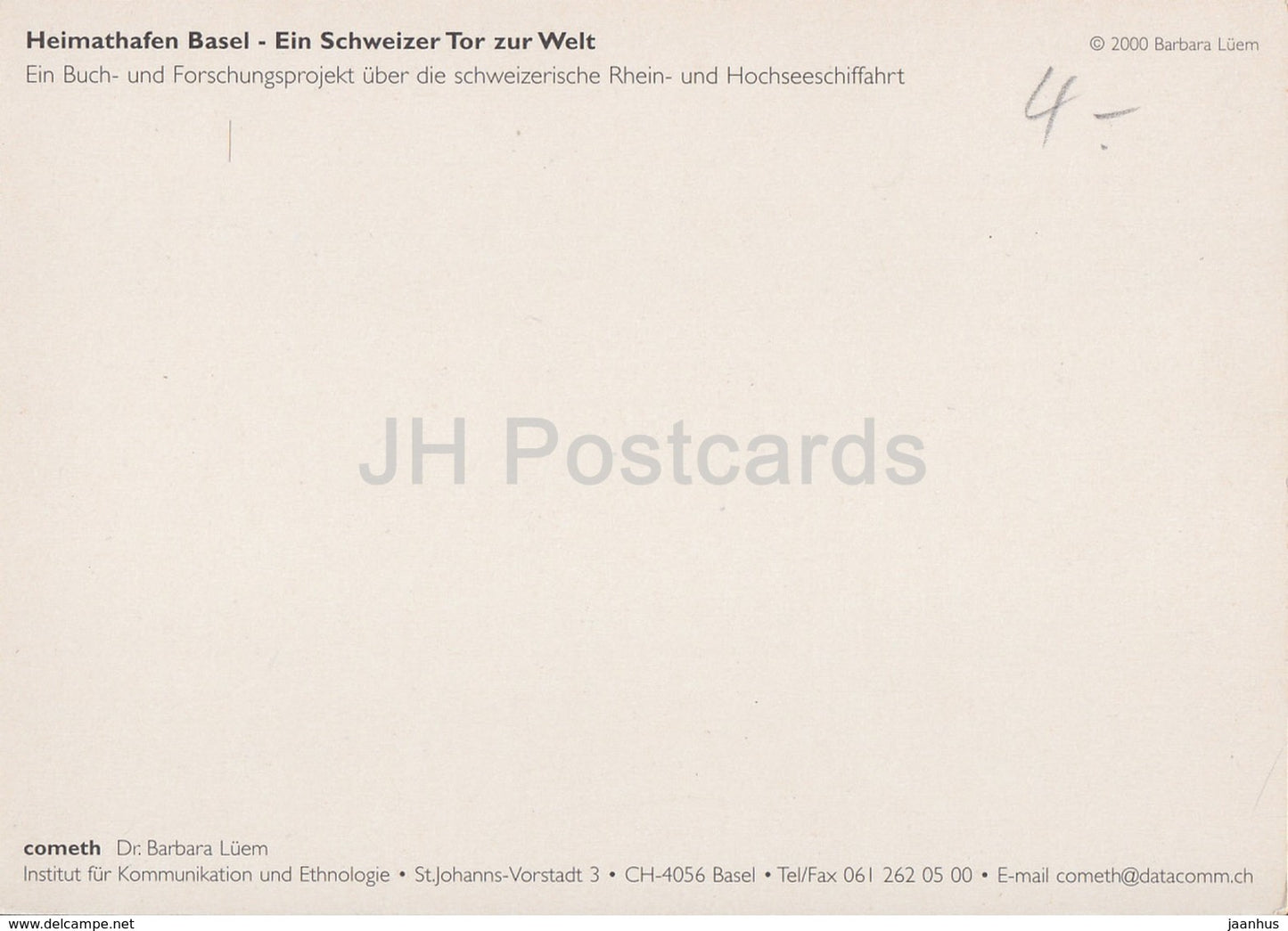 Heimathafen Basel - Basle - Ein Schweizer Tor zur Welt - 2000 - Switzerland - unused