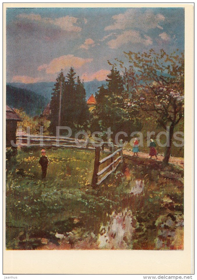 painting by J. Bokshay - Spring Time in Verkhovina , 1962 - Ukrainian art - Ukraine USSR - 1964 - unused - JH Postcards