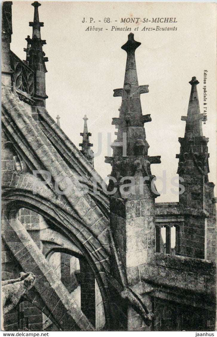 Mont Saint Michel - Abbaye - Pinacles et Arcs Boutants - 68 - old postcard - France - unused - JH Postcards