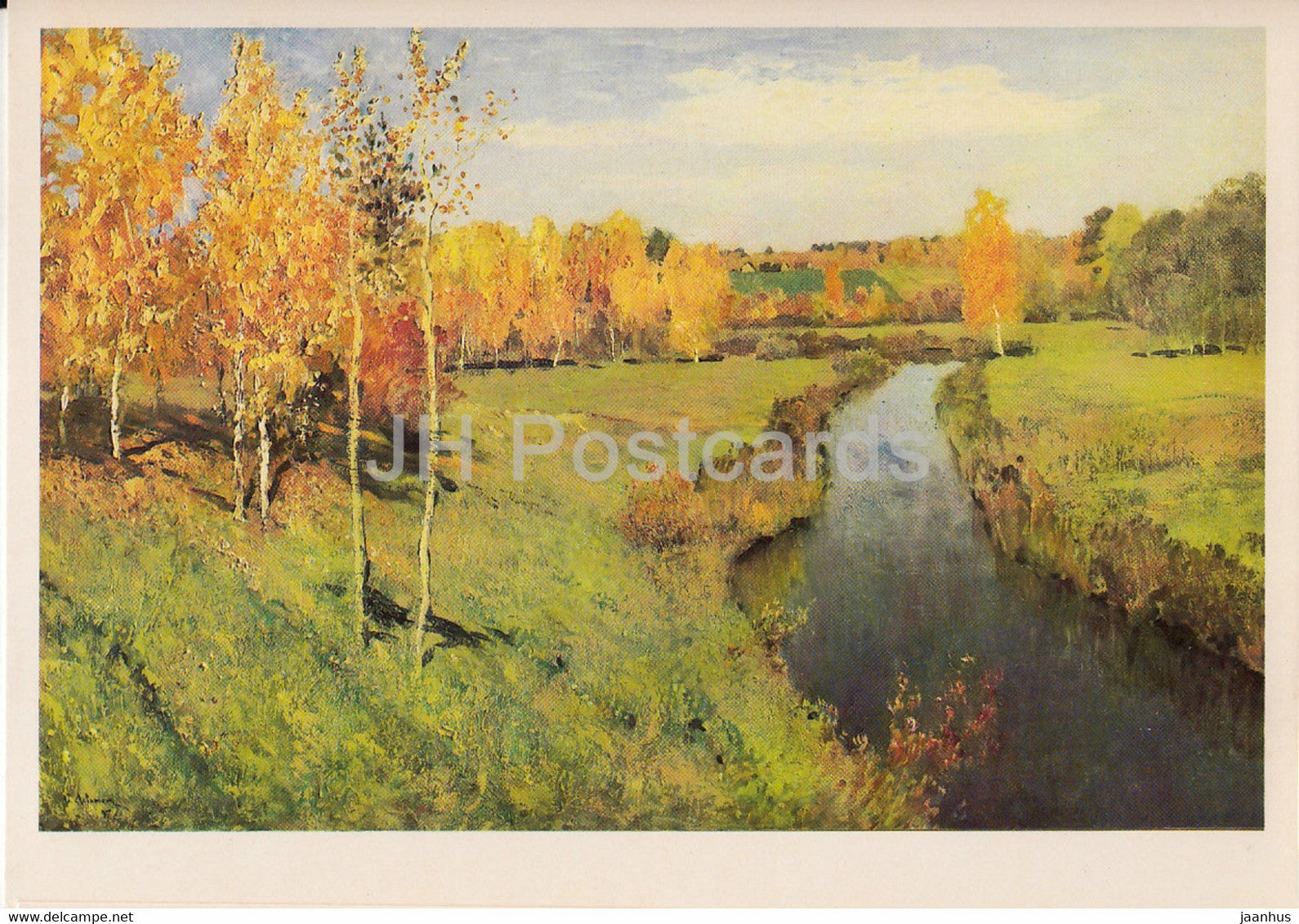 painting by I. Levitan - Golden Autumn - river - Russian art - 1985 - Russia USSR - used - JH Postcards