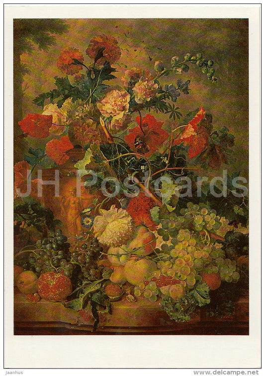 painting by Jan van Huijsum - Flowers and Fruit , 1723 - Dutch art - Russia USSR - 1988 - unused - JH Postcards