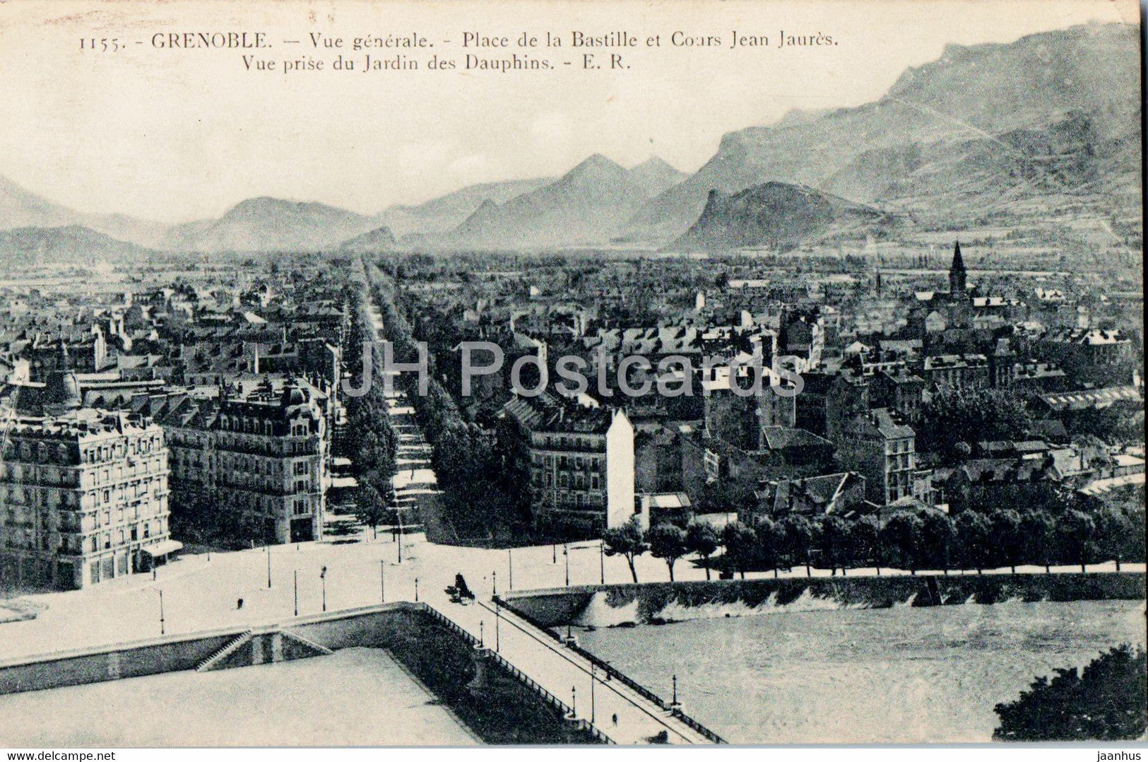 Grenoble - Vue Generale - Place de la Bastille et Cours Jean Jaures - 1155 - old postcard - 1923 - France - used - JH Postcards