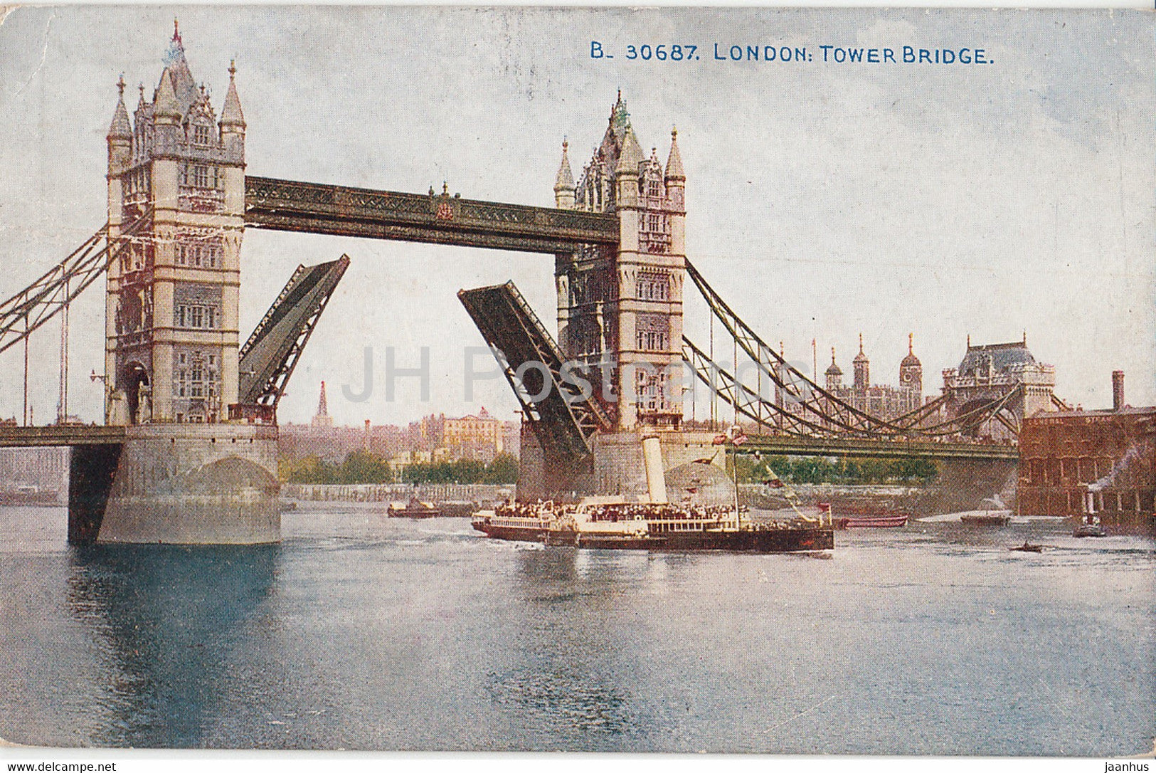 London - Tower Bridge - ship - streamer - Celfsque Series - old postcard - 1914 - England - United Kingdom - used - JH Postcards