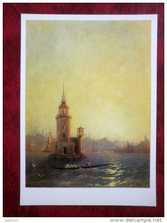 Painting by I. Aivazovsky - Leandrovsk tower in Constantinople . 1848 - russian art - unused - JH Postcards