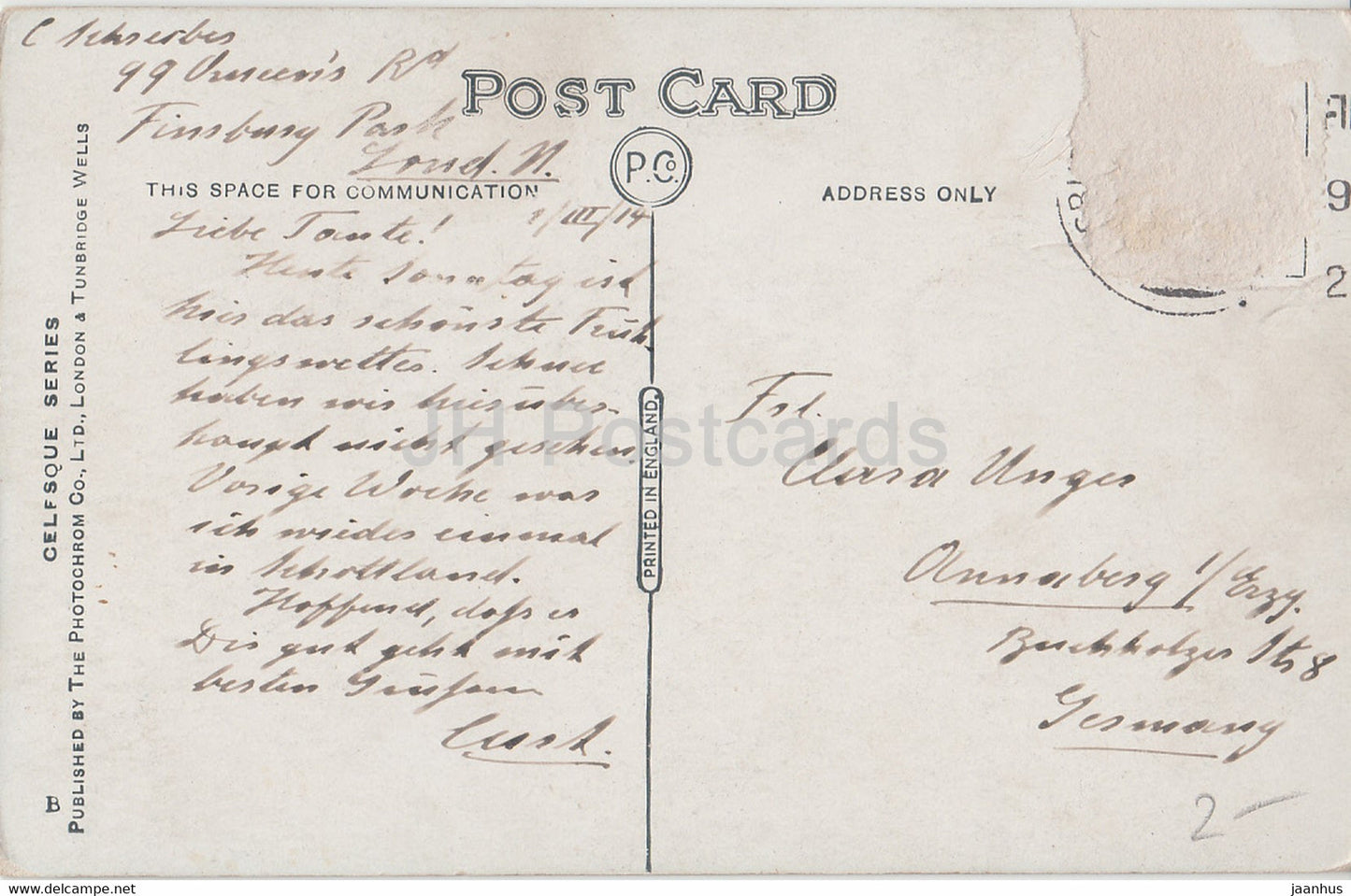 London - Tower Bridge - ship - streamer - Celfsque Series - old postcard - 1914 - England - United Kingdom - used