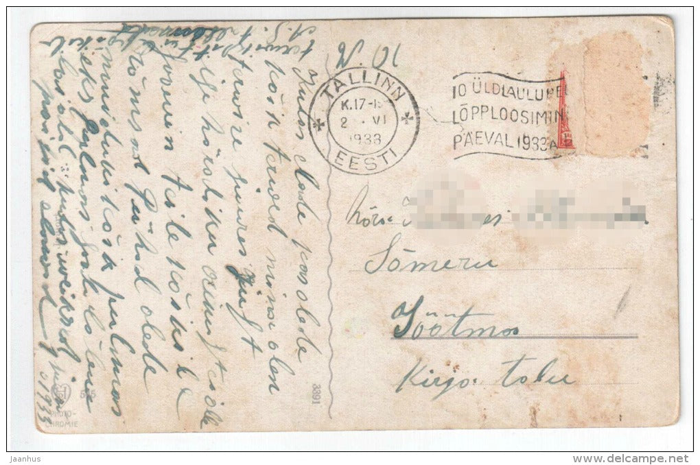 lilac - flowers - fence - HB 525 - old postcard - circulated in Estonia 1933 - used - JH Postcards