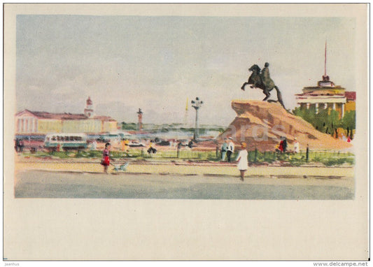 illustration - Decembrists Square with monument to Peter I - Leningrad - St. Petersburg - 1962 - Russia USSR - unused - JH Postcards