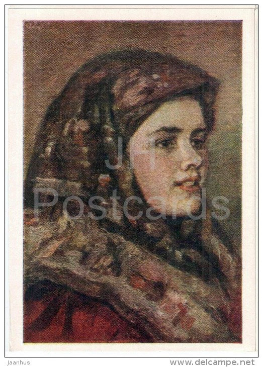 painting by V. Surikov - Portrait of V. Diyachenko - woman - State Tretyakov Gallery - russian art - unused - JH Postcards