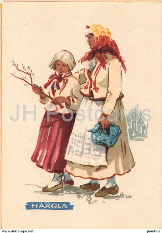 Estonian Folk Costumes - Hargla - illustration by A. Vender - 1960 - Estonia USSR - unused - JH Postcards