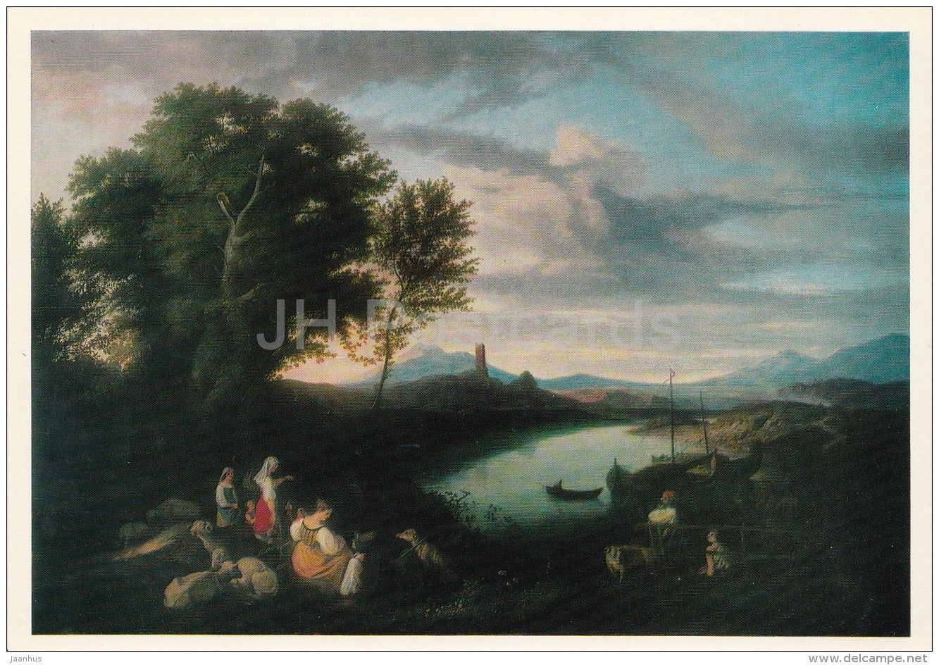 painting by Ludwig Adrian Richter - Bank of the Tiber river - German art - large format - 1974 - Russia USSR - unused - JH Postcards