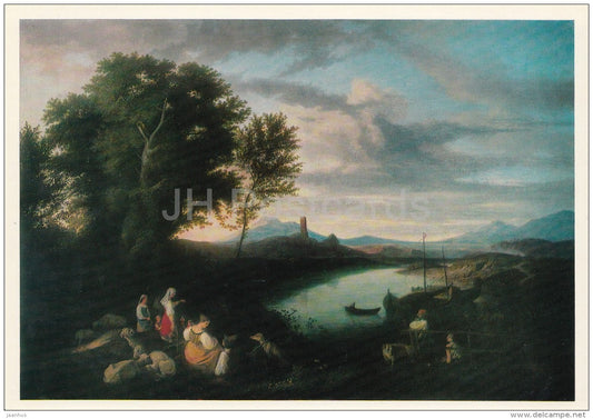 painting by Ludwig Adrian Richter - Bank of the Tiber river - German art - large format - 1974 - Russia USSR - unused - JH Postcards