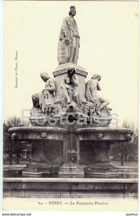 Nimes - La Fontaine Pradier - 24 - old postcard - France - unused - JH Postcards