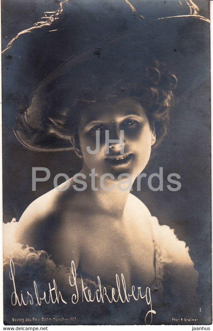 German actress Lisbeth Steckelberg - hat - movie - Film - Jos Paul Bohm - old postcard - Germany - unused - JH Postcards