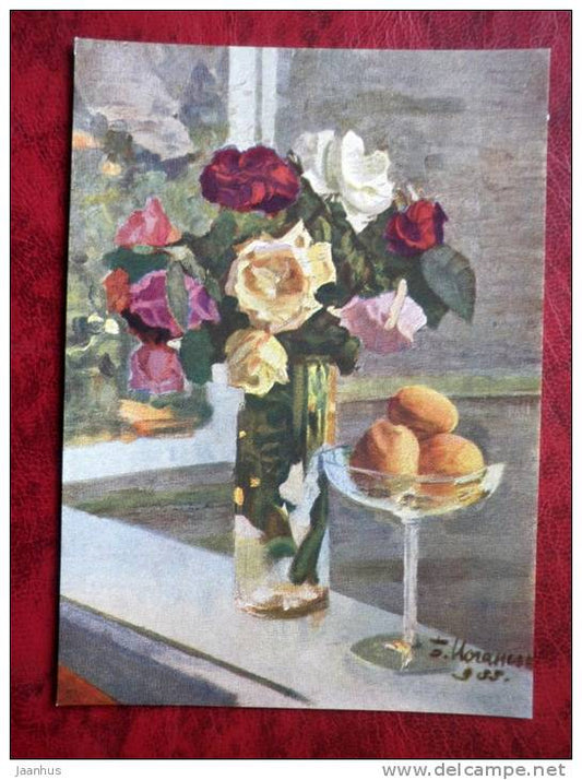 Painting by B. V. Johanson - roses- flowers - russian art - unused - JH Postcards