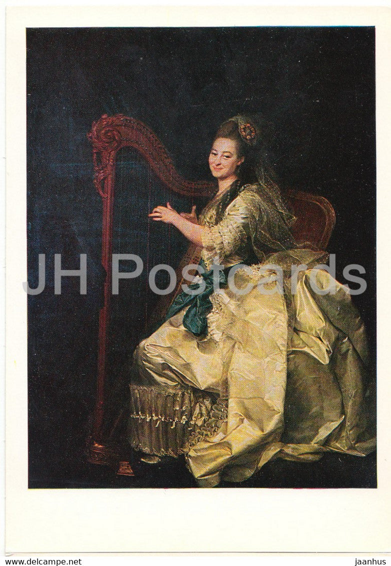 painting by D. Levitsky - Portrait of G. Alymova - harp - Russian art - 1978 - Russia USSR - unused - JH Postcards