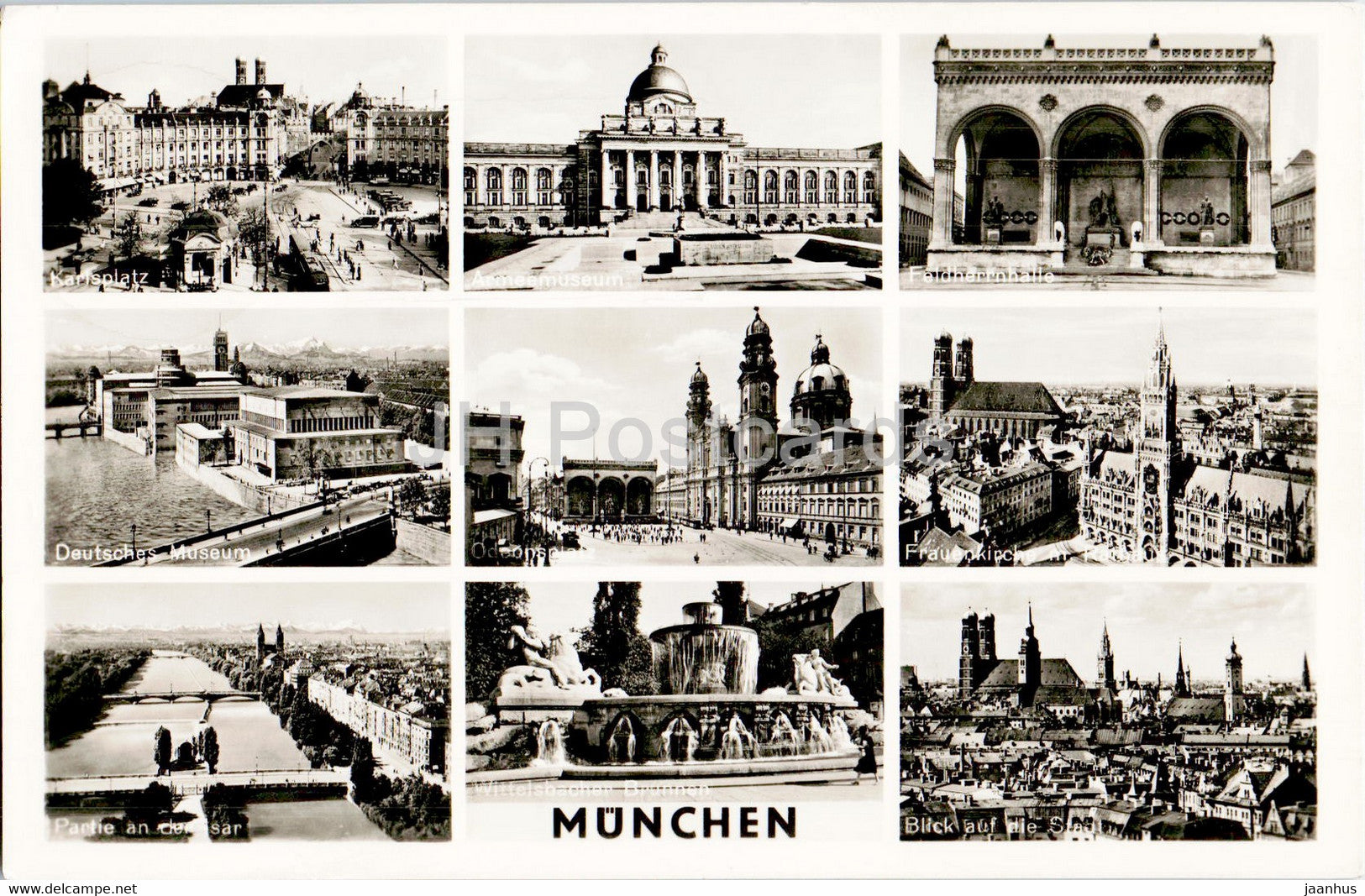 Munchen - Karlsplatz - Armeemuseum - Deutsches Museum - Feldherrnhalle - old postcard - 1952 - Germany - used - JH Postcards