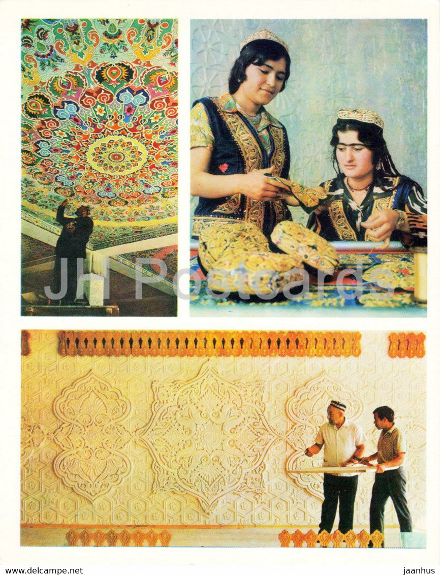Dushanbe - Tajik gifted masters - At the Embroidery Goods Factory - folk costumes - 1974 - Tajikistan USSR - unused - JH Postcards