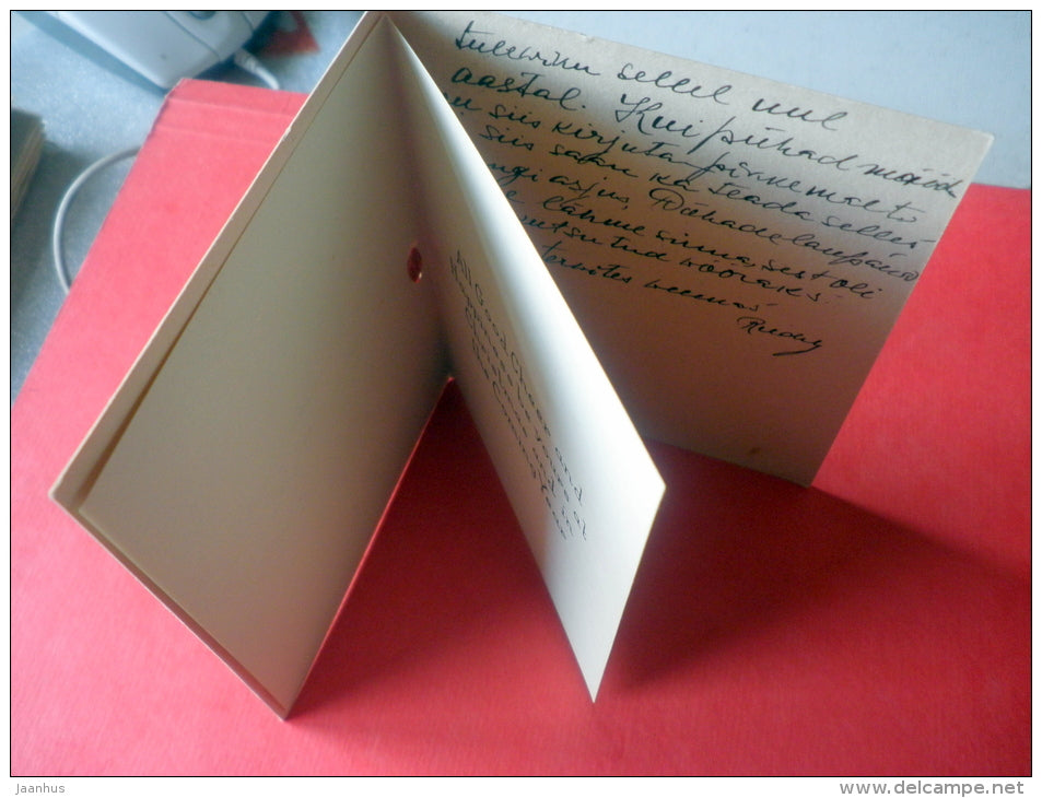 new year greeting card - Seasons Greetings - sailing ship - USA - circulated in Estonia 1934 - JH Postcards