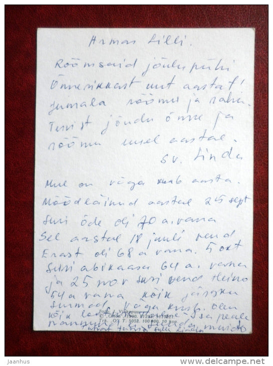 Greeting Card - apples - wooden basket - 1990 - Estonia USSR - used - JH Postcards