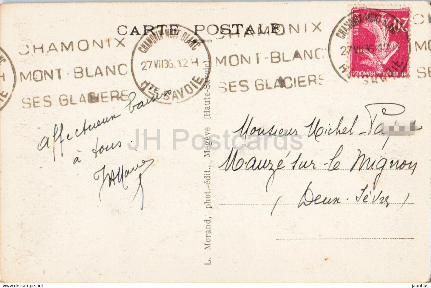 Chamonix Mont Blanc - Le Glacier des Bossons et l'Aiguille du Midi - 884 - alte Postkarte - 1936 - Frankreich - gebraucht