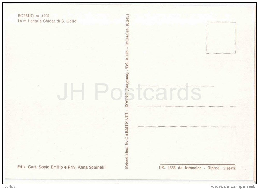La Millenaria Chiesa di S. Gallo - church -  Bormio m. 1225 - Sondrio - Lombardia - Italia - Italy - unused - JH Postcards