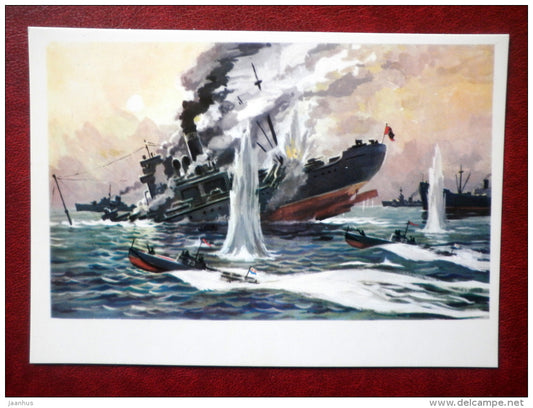 Moto torpedo boats attacking in the Irbes strait - WWII - by I. Rodinov - warship - 1976 - Russia USSR - unused - JH Postcards