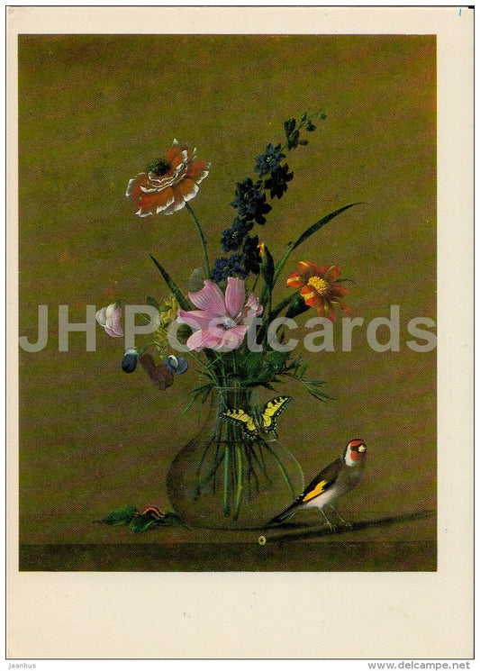 painting by F. Tolstoy - Bouquet , Butterfly and Bird , 1820 - Russian Art - Russia USSR - unused - JH Postcards