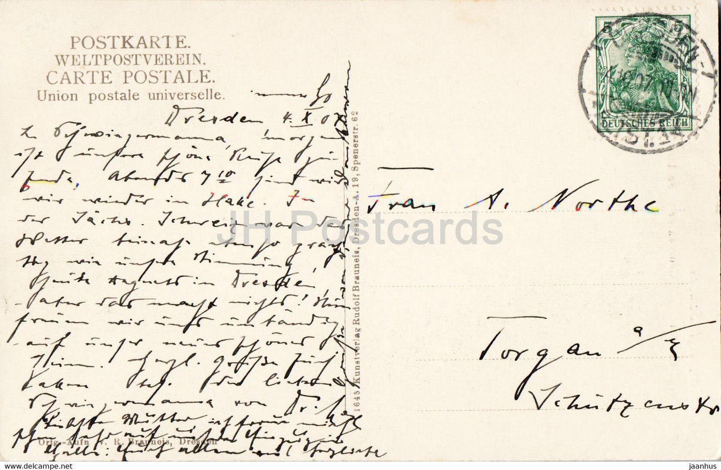 Dresden - Kgl Schloss - König Albert Denkmal - Georgentor - Schlossturm - Denkmal alte Postkarte - 1907 - Deutschland - gebraucht