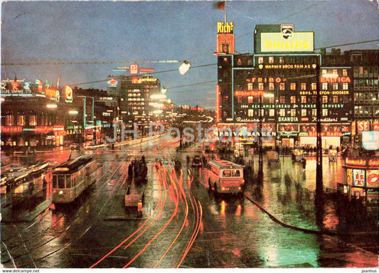 Copenhagen - The City Hall Square by Night - bus - tram - 1962 - Denmark - used - JH Postcards