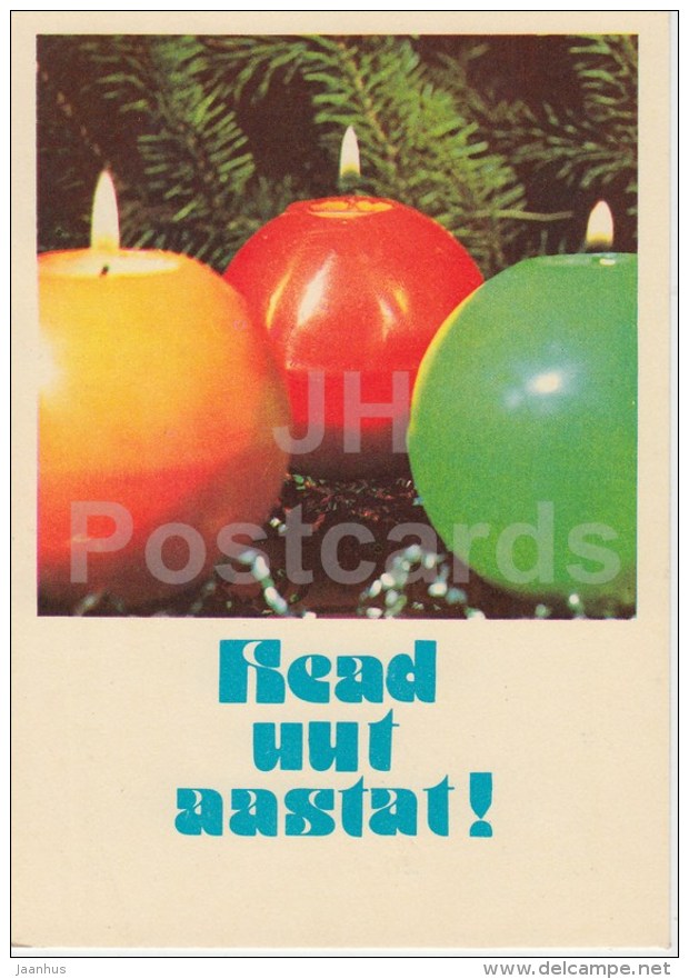 New Year Greeting Card - 3 - candles - 1978 - Estonia USSR - used - JH Postcards