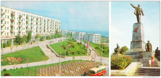 new city buildings - monument to Lenin - trolleybus - Sevastopol - Crimea - 1980 - Ukraine USSR - unused - JH Postcards