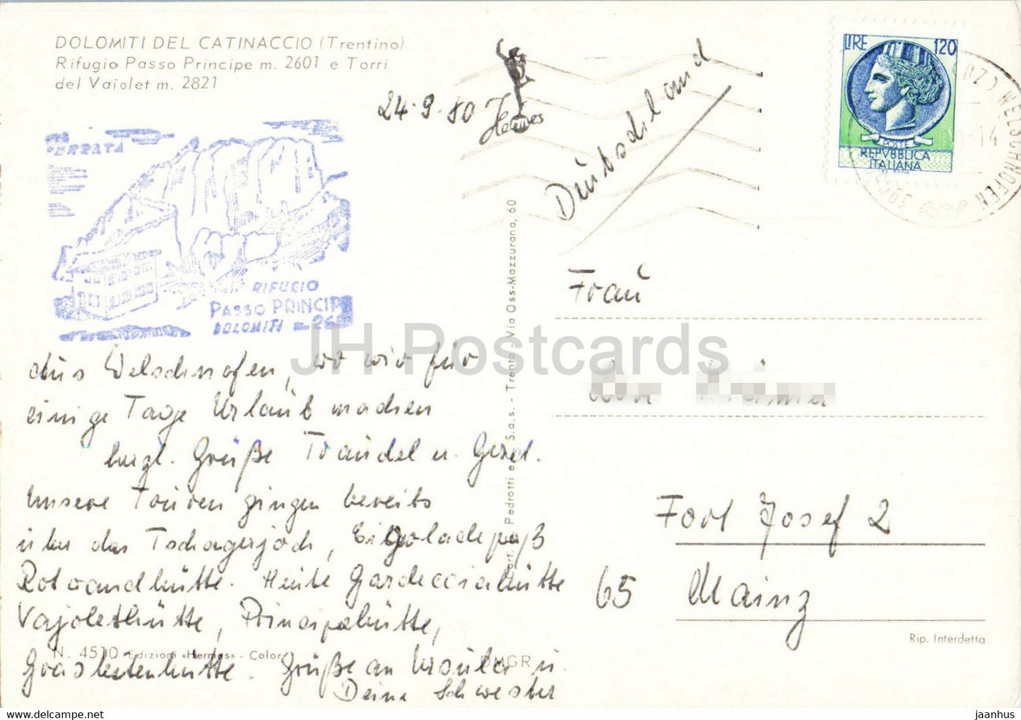 Dolomiti del Catinaccio - Rifugio Passo Principe - Torri del Vaiolet - 1980 - Italy - used