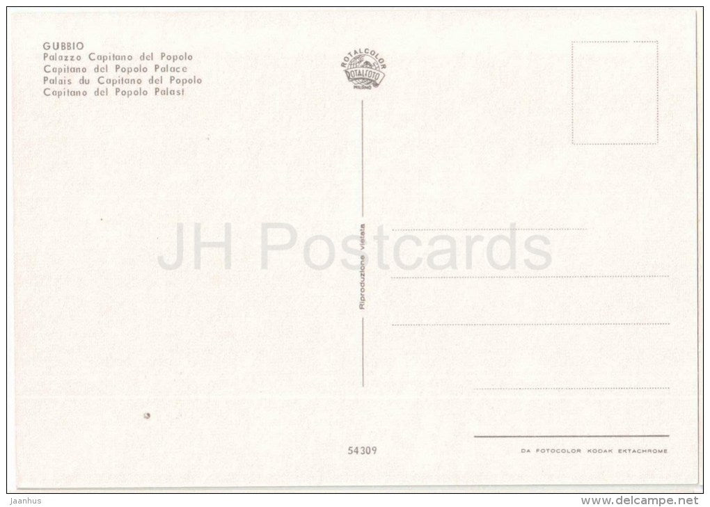 Palazzo Capitano del Popolo - Palace - Gubbio - Perugia - Umbria - 54309 - Italia - Italy - unused - JH Postcards