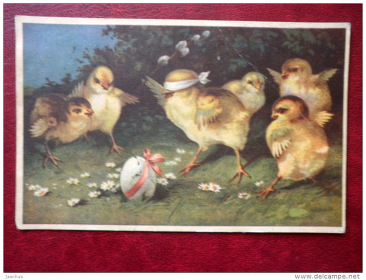 Easter Greeting Card - chicken - eggs - RTK 575 - 1920s-1930s - Estonia - used - JH Postcards