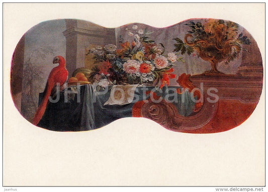 painting by A. Belsky - Flowers , Fruit and Parrot , 1754 - Still Life - Russian art - Russia USSR - 1981 - unused - JH Postcards