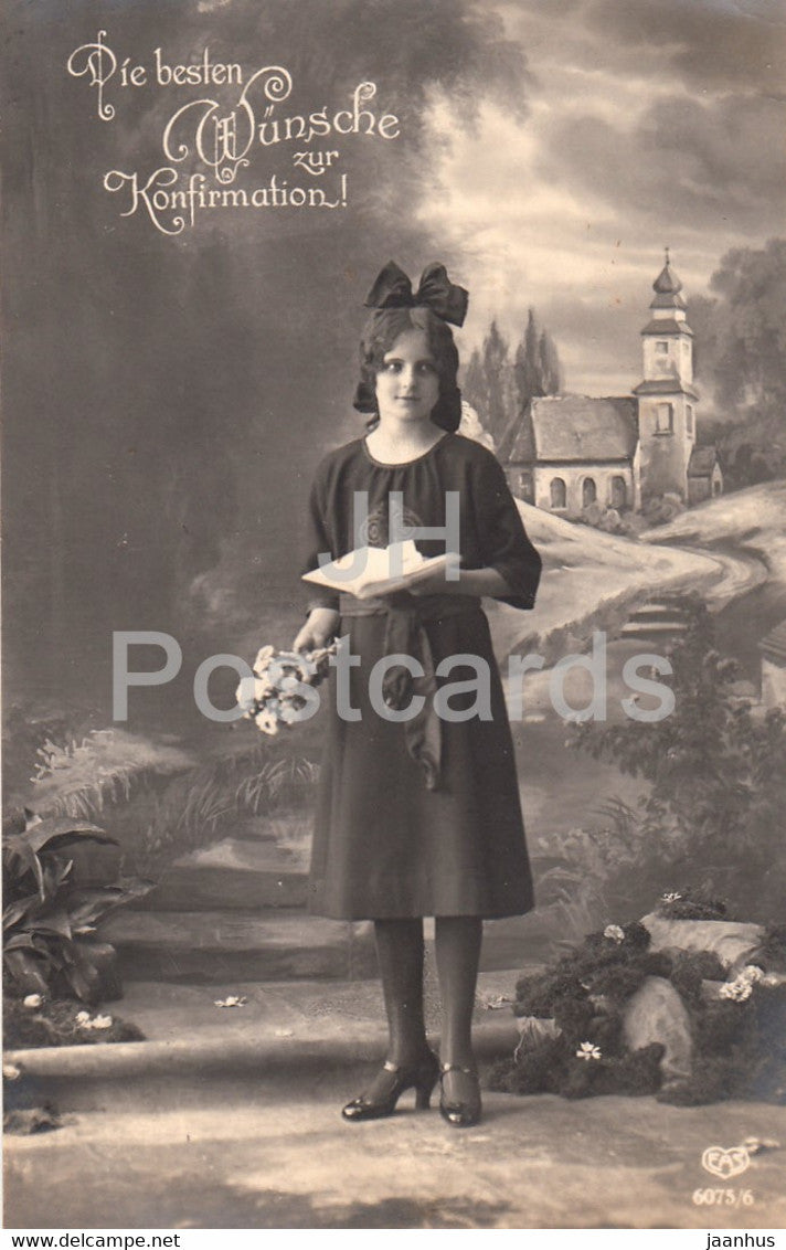 Greeting Card - Die Besten Wunsche zur Konfirmation - young woman - EAS 6075/6 - old postcard - Germany - used - JH Postcards