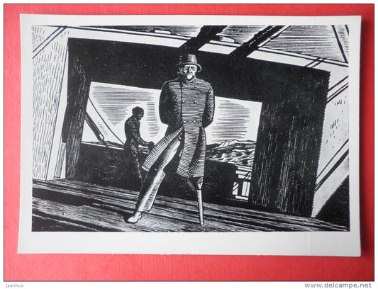 illustration by Rockwell Kent - Herman Melville novel , Moby Dick . 1929 - art of USA - unused - JH Postcards