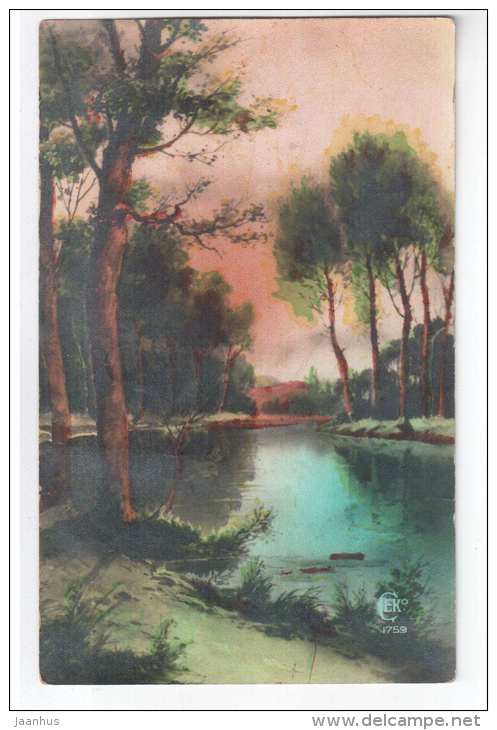trees - river - CEKO 1759 - old postcard - circulated in Estonia - used - JH Postcards