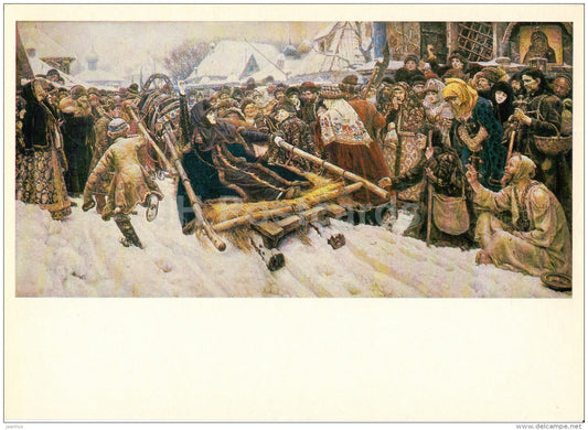 painting by V. Surikov - Boyarynya Morozova , 1887 - horse sledge - Russian art - 1985 - Russia USSR - unused - JH Postcards